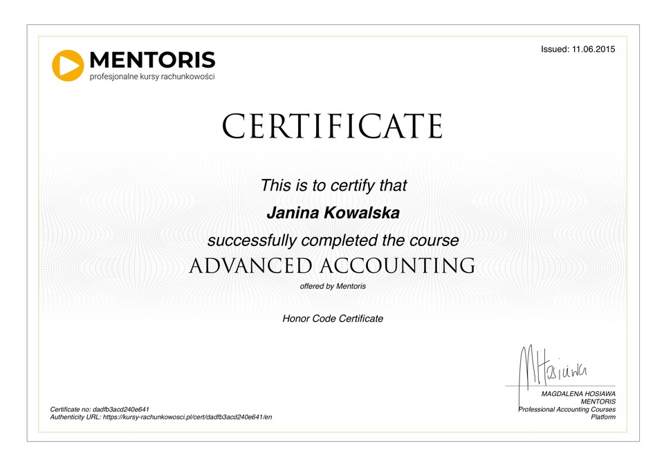 Course advanced accounting